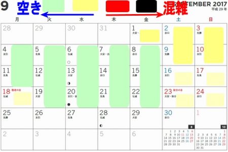 長島スパーランドプール混雑状況カレンダー2017年９月