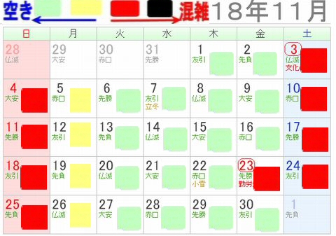 レゴランドジャパン名古屋2018年11月混雑カレンダー