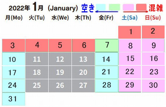レゴランド混雑予想カレンダー【2022年1月】